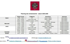 Saison 2025 - 2026 - Planning des entrainements