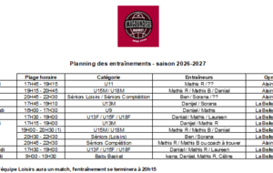 Saison 2026 - 2027 - Planning des entrainements